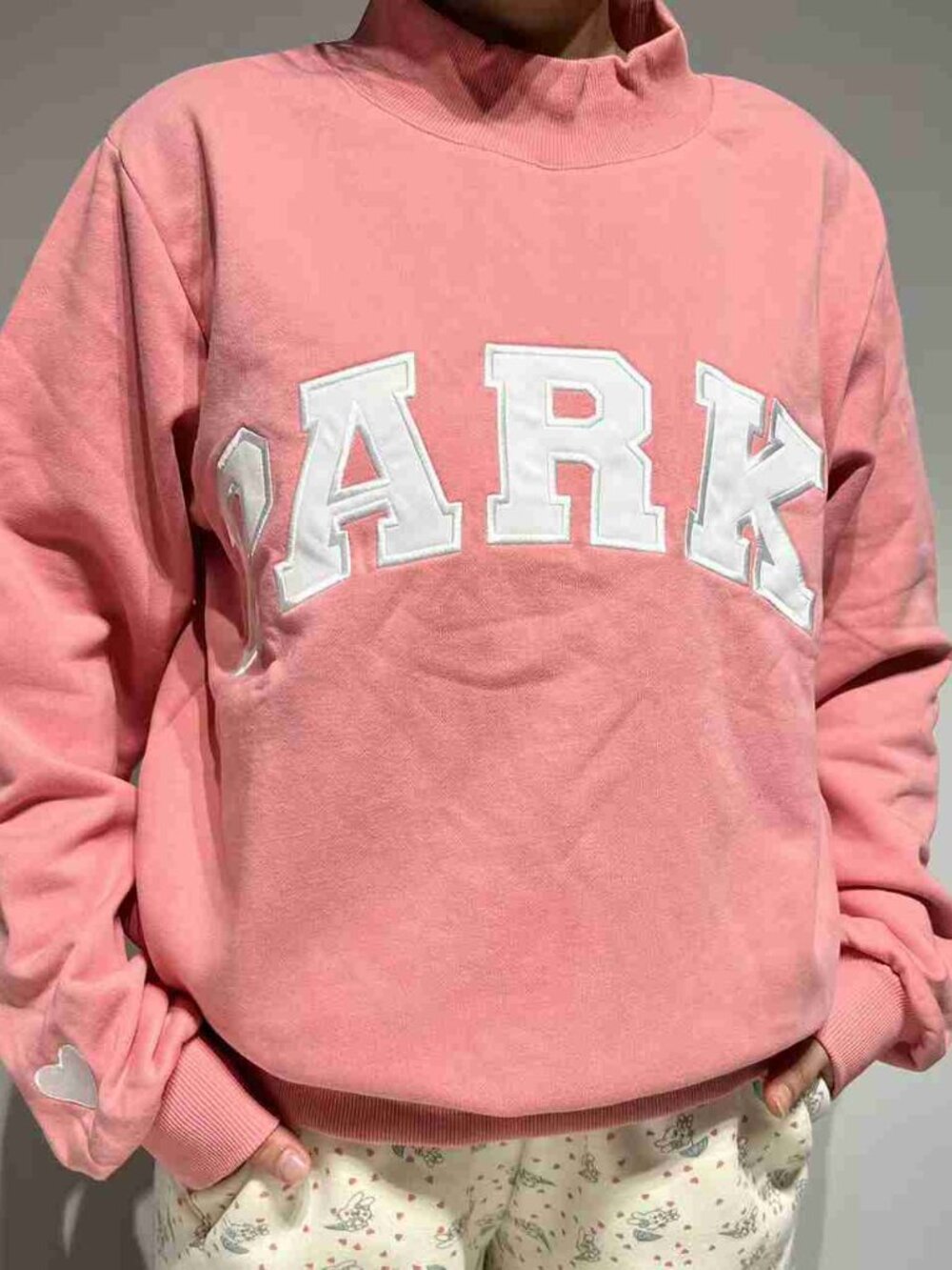 PARKE Pink Mock Neck Sweatshirt with White Logo & Heart Detail